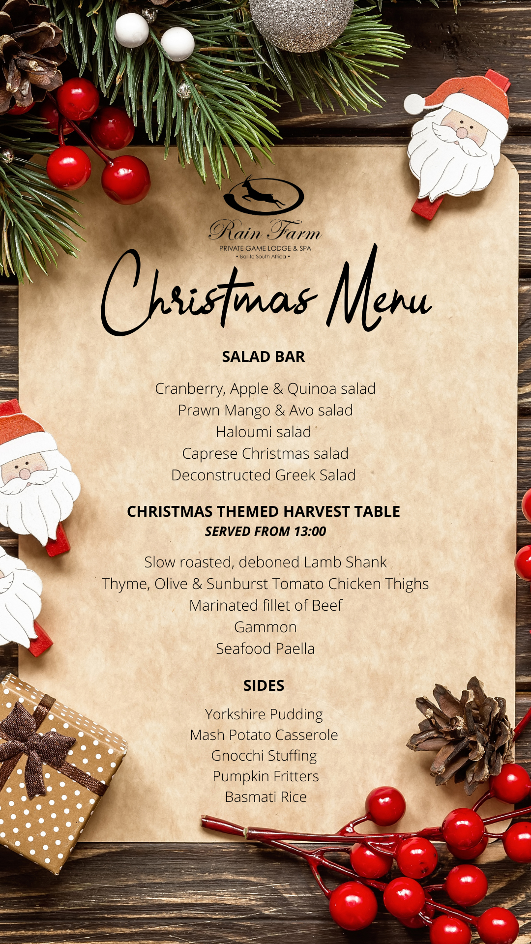 CHRISTMAS DAY LUNCH Rain Farm